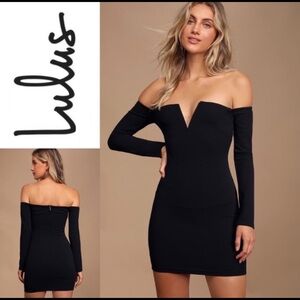 Lulus Over the Swoon Black Off-the-Shoulder Bodycon Little Black Mini Dress
